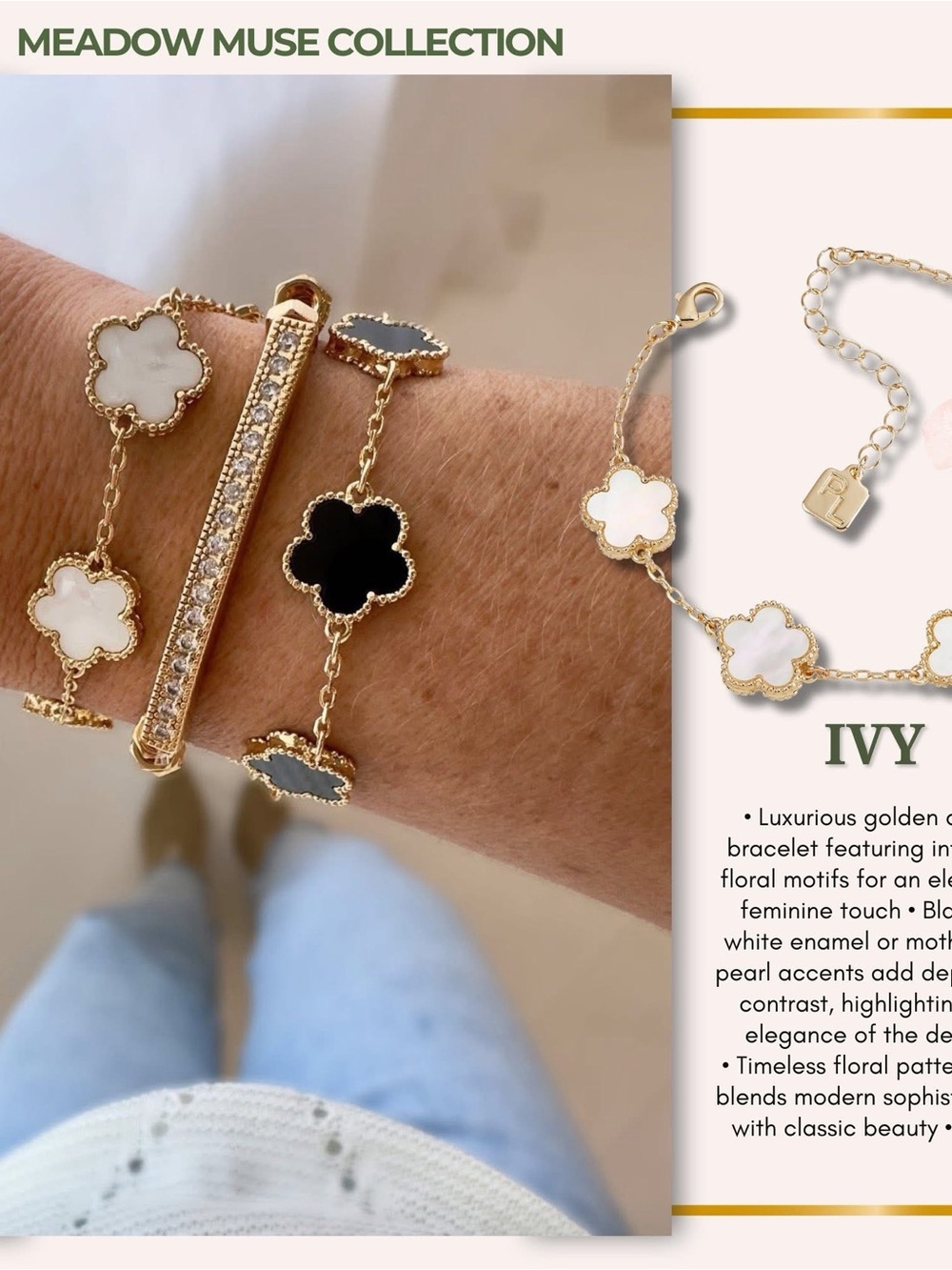 Park Lane IVY - Gold Bracelet with White Floral Motifs